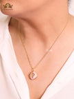 Pink clover with enamel chain