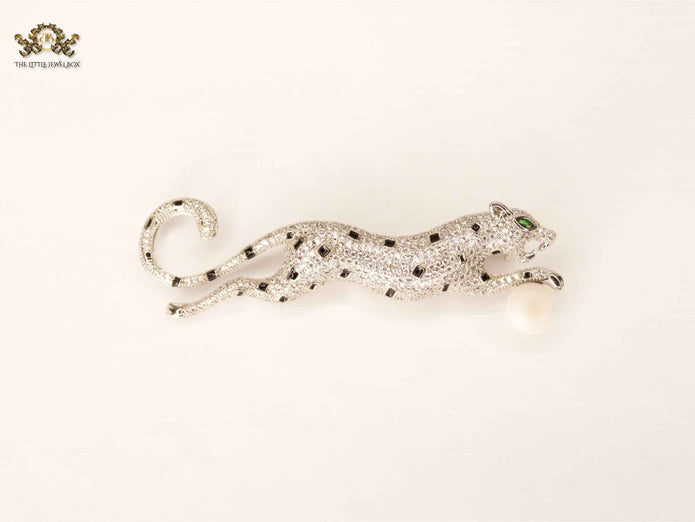 Platinum pearl Panther brooch