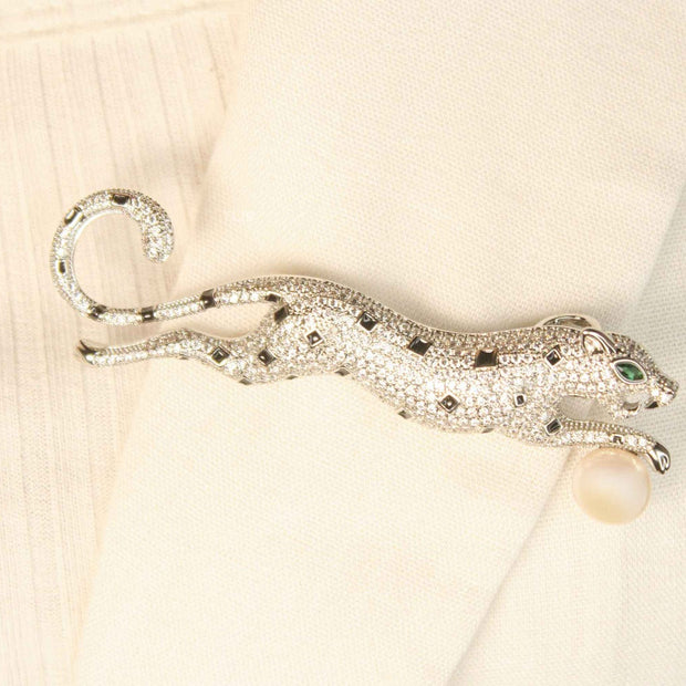Platinum pearl Panther brooch