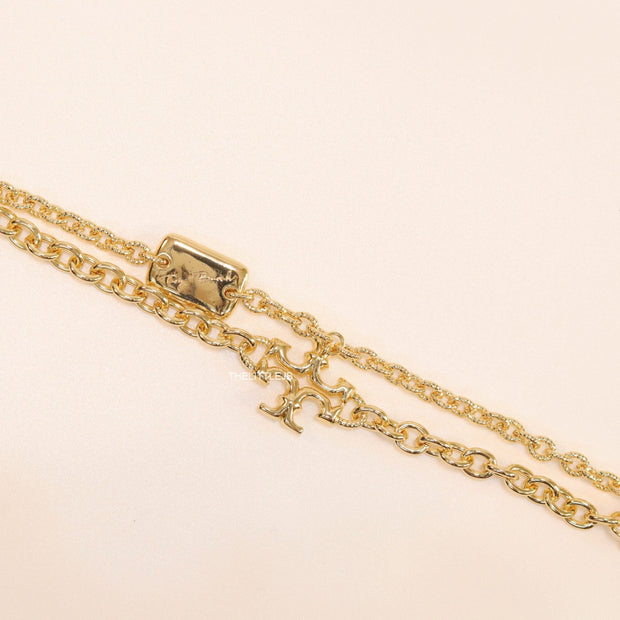 Gold plated two layered link chain bracelet with T motif
