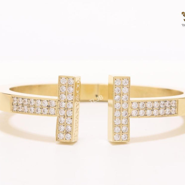 Alphabet T cz and gold bracelet