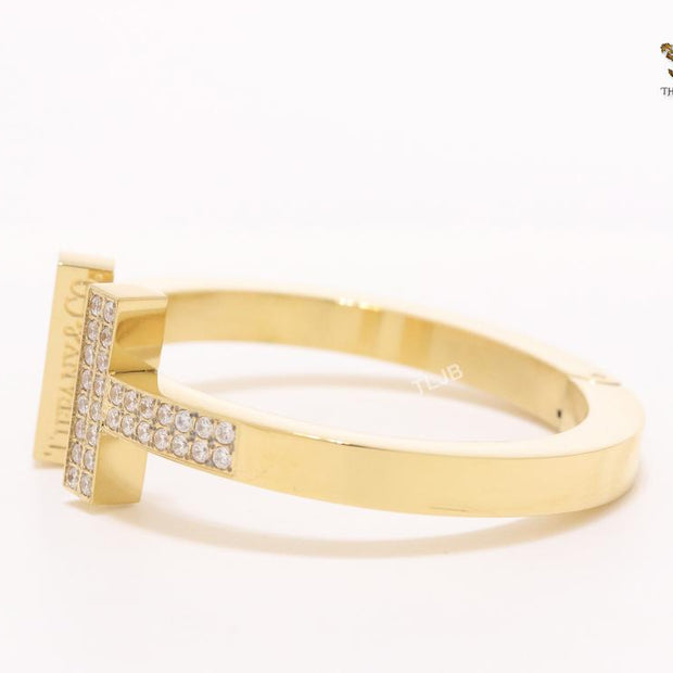 Alphabet T cz and gold bracelet