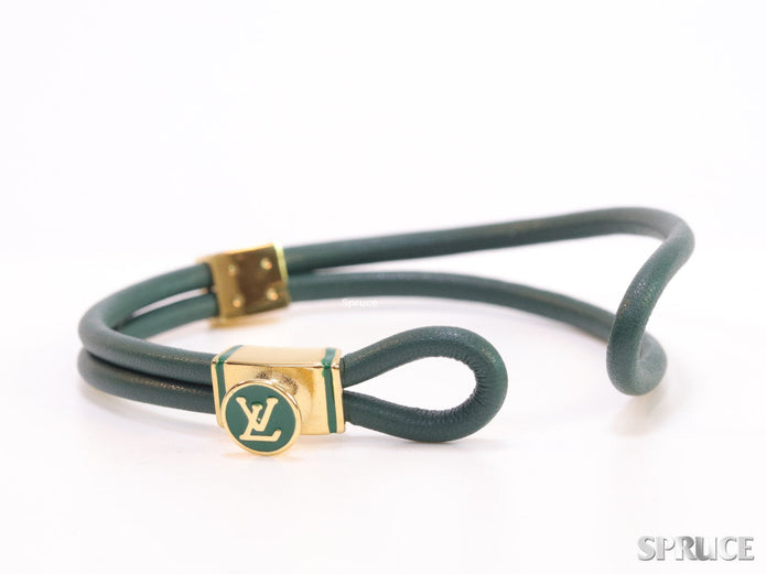 Green Leather Bracelet with golden alphabet motif