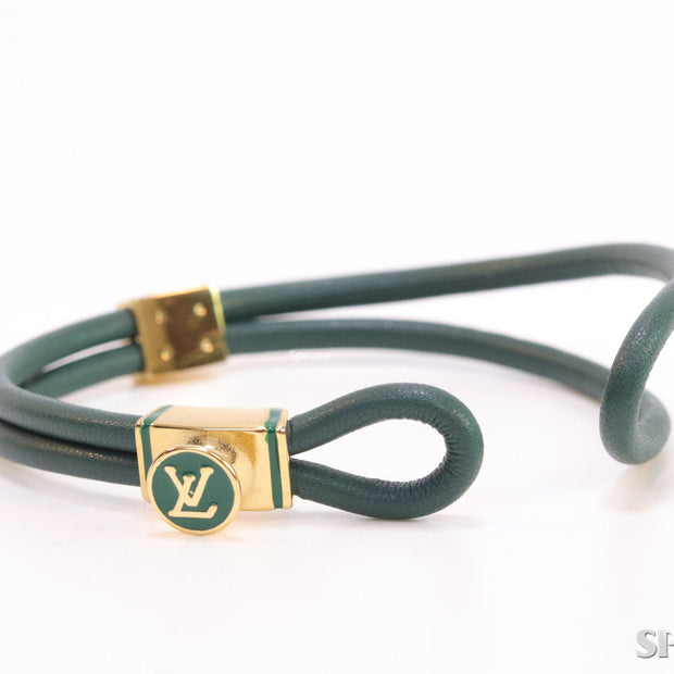 Green Leather Bracelet with golden alphabet motif