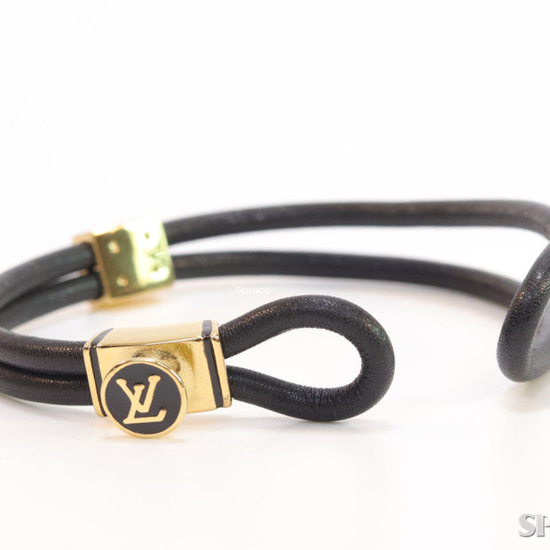 Black Leather Bracelet with golden alphabet motif