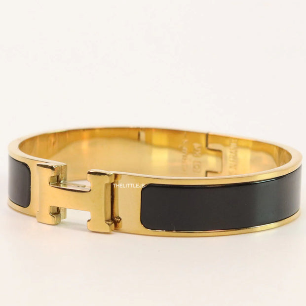 Alphabet H Black 12 mm  Bracelet in gold