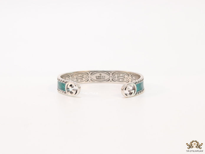 Twin G motif malachite green bracelet in matt gold finish