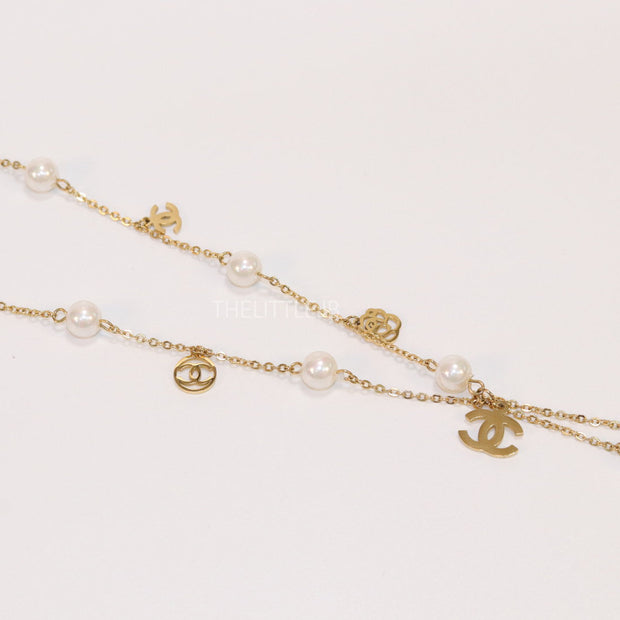 Rose Gold chain necklace with pearls and alphabet motifs