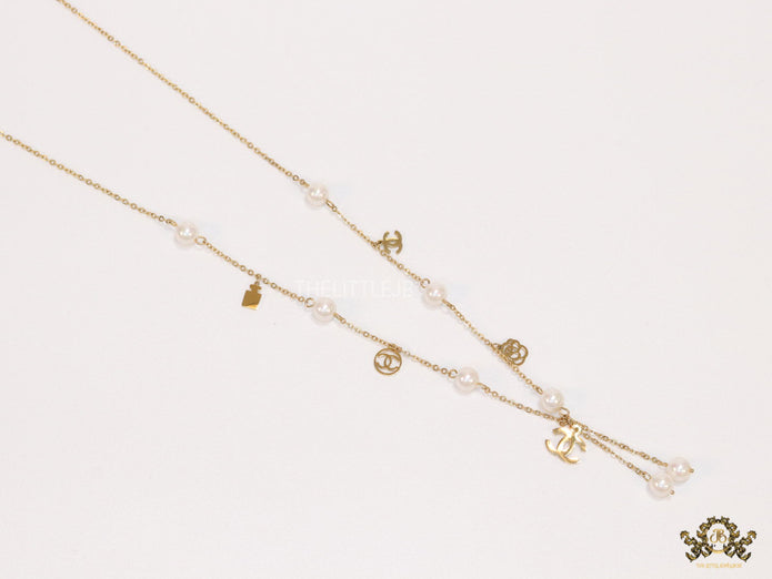 Rose Gold chain necklace with pearls and alphabet motifs