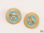 Blue and golden round Medusa stud earrings
