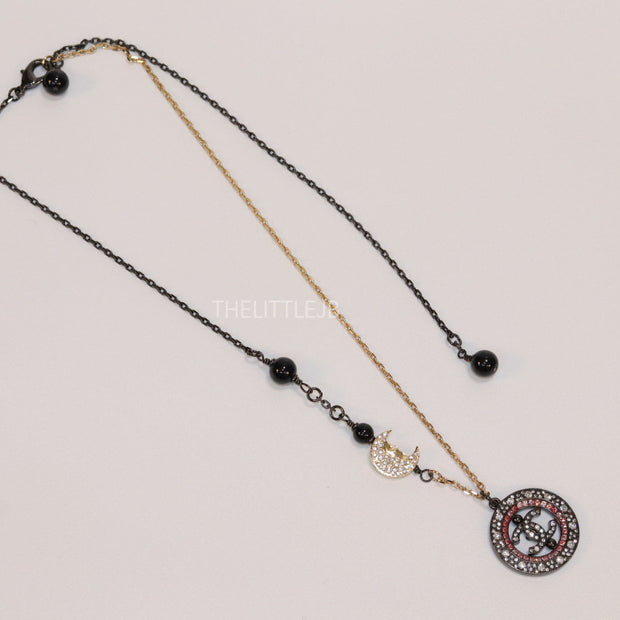 Dual plated chain necklace with cz and pearl motifs