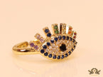 Gold plated open multi coloured cz evil eye ring