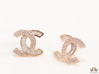Rose gold plated twin C motif cz baguette studs