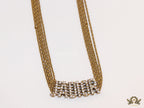 Golden multi chain choker necklace with alphabet motif in cz