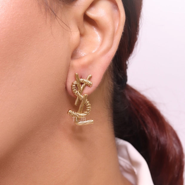 Alphabet Y and L antique earrings in gold