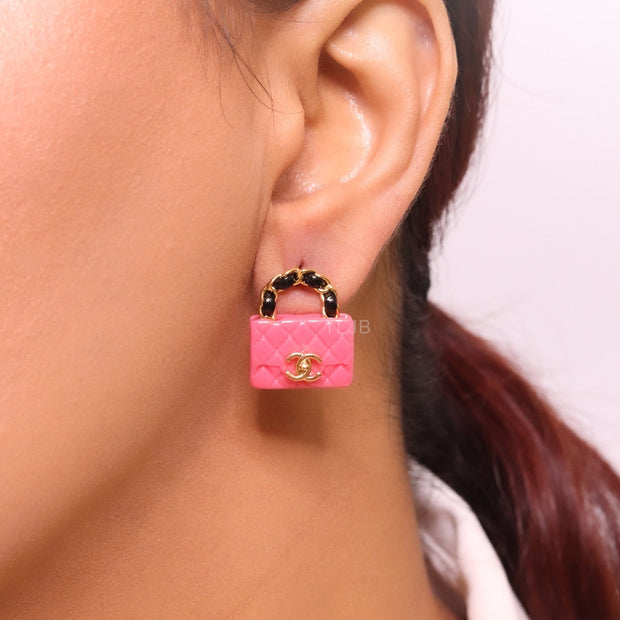 Black and pink Double C purse earrings