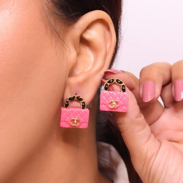 Black and pink Double C purse earrings