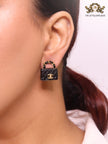 Black & gold double C purse earrings