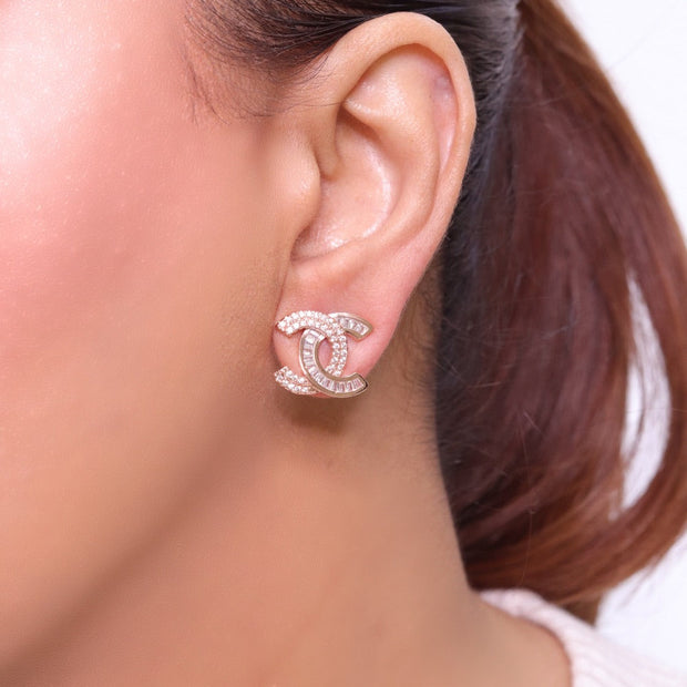 Double C half n half studs Gold
