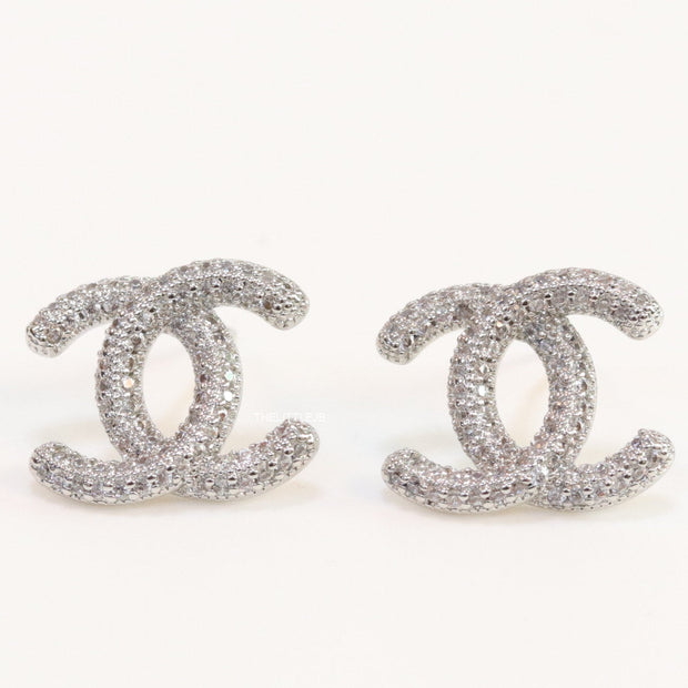 Platinum plated twin C motif studs with cz