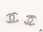 Platinum plated twin C motif studs with cz