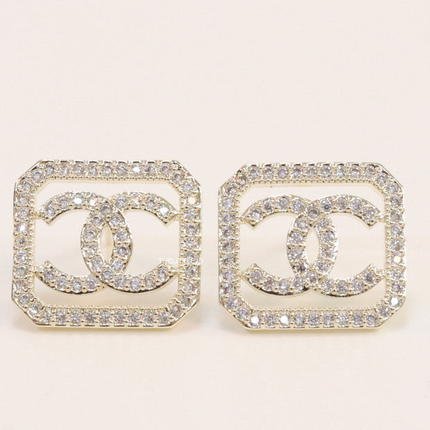 Gold plated square cz stud with twin C motif