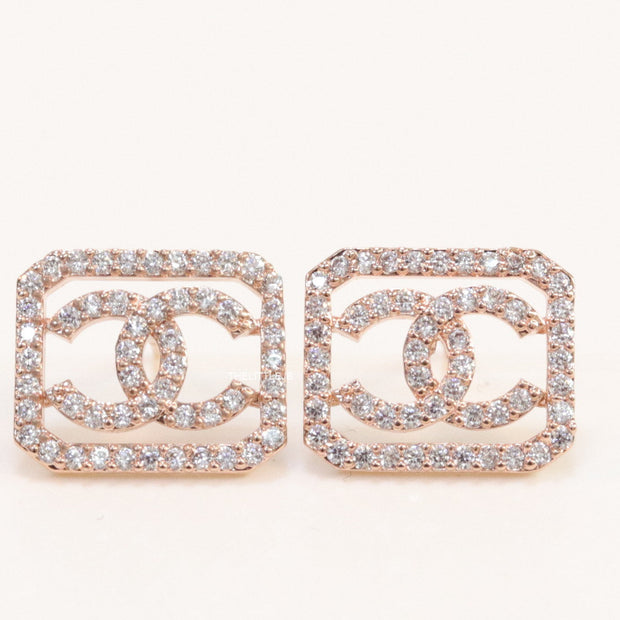Rose gold plated square cz stud with twin C motif