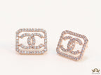 Rose gold plated square cz stud with twin C motif