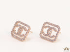 Rose gold plated square cz stud with twin C motif