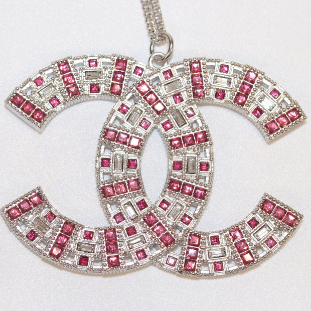 Platinum chain alphabet necklace with coloured cz