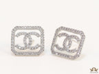 Platinum plated square cz stud with twin C motif