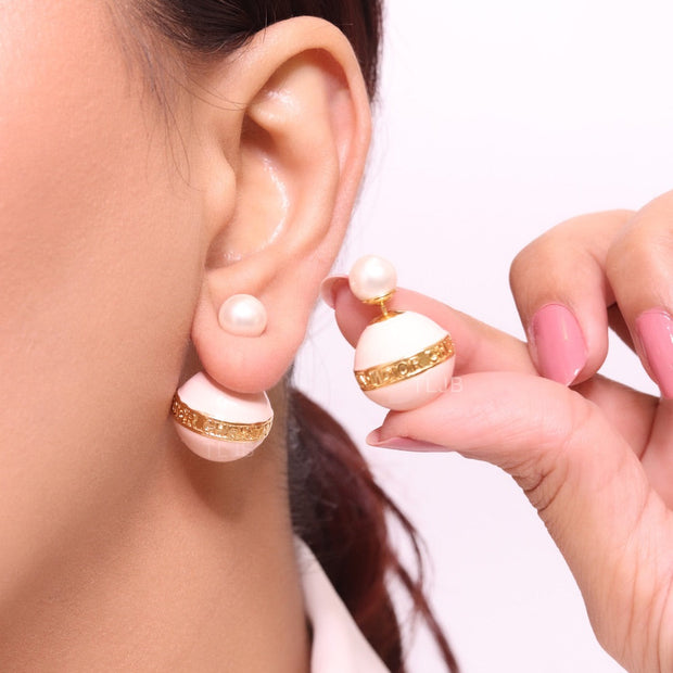 Pink and white pearls gold motif studs