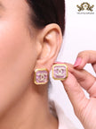 Square purple enamel Double C gold earrings