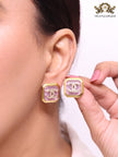 Square purple enamel Double C gold earrings