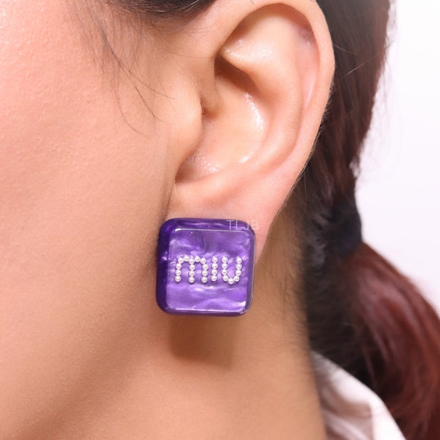 Purple enamel and pearl earrings