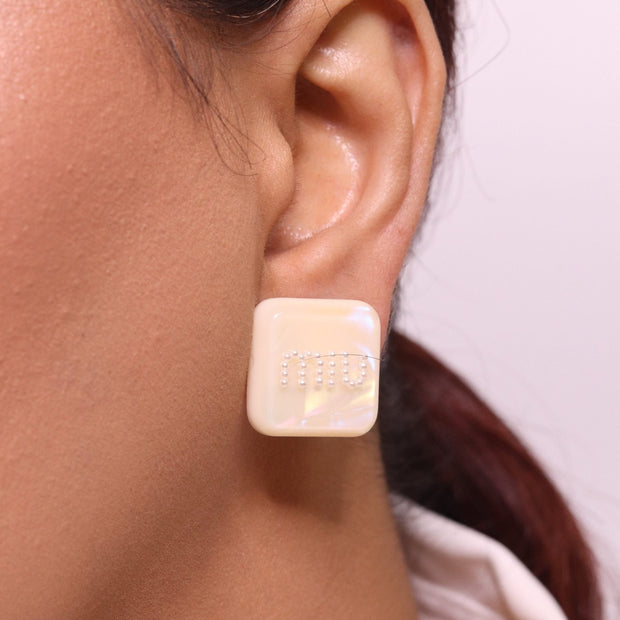 Yellow enamel and pearl earrings