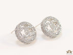 Round platinum studs lined with cz and twin C motif centre
