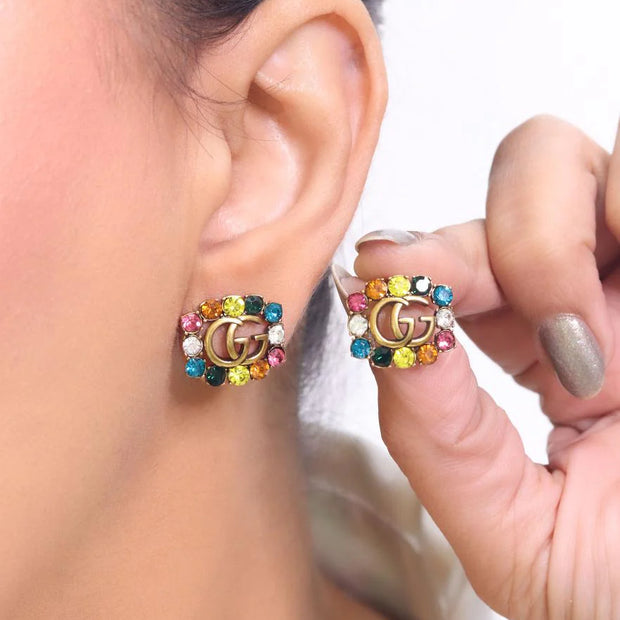Double G multicoloured stone studs