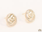 Gold plated round cz earrings with twin G motif