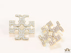 Gold plated twin T motif cz earrings
