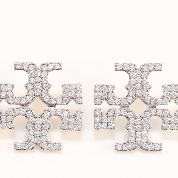 Platinum plated twin T motif cz earrings