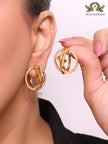 Half F gold earrings hoops with CZ