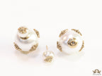 Designer pearl earrings with matte gold bee motifs