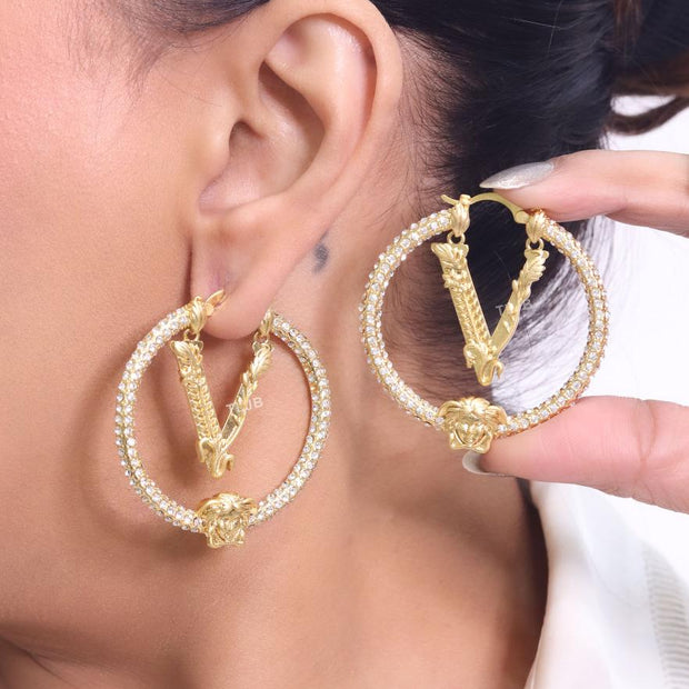 CZ and gold medusa hoops 45 mm