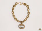 Fancy link chain antique gold finish bracelet with double G motif