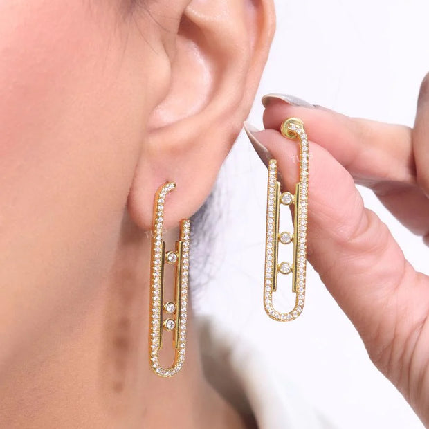 Alphabet MSSK Gold sleek Cz earrings with 3 stones