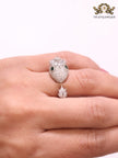 Silver plated Snake head cz open ring with Emerald detailing