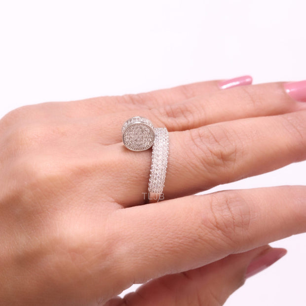 Silver plated Screw cz ring