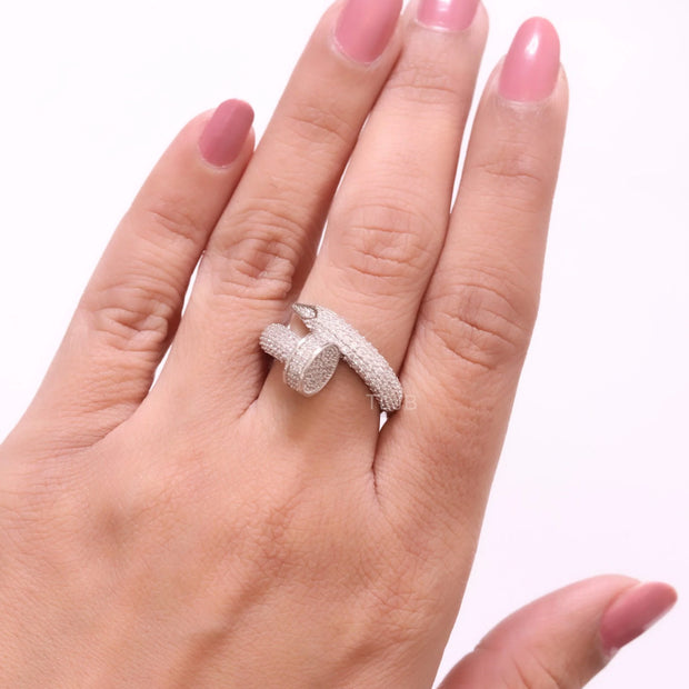 Silver plated Screw cz ring