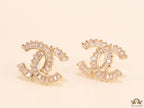 Gold plated twin C motif studs in cz baguettes